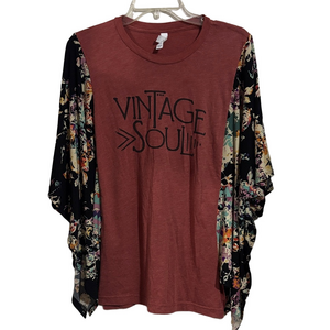 Vintage Soul Upcycled Graphic Tee with Floral Sleeves